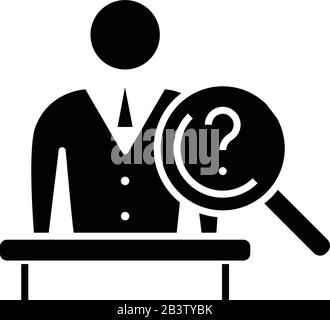 Searching answers black icon, concept illustration, vector flat symbol, glyph sign. Stock Vector