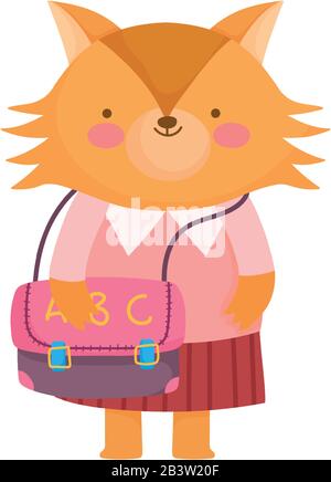 back to school cute female fox with clothes and bag cartoon vector illustration Stock Vector