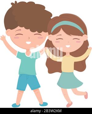 Kids Zone Little Boy And Girl Happy Celebrating Cartoon Vector Illustration Stock Vector Image Art Alamy
