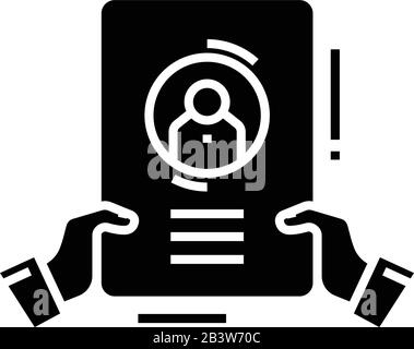 Resume black icon, concept illustration, vector flat symbol, glyph sign. Stock Vector