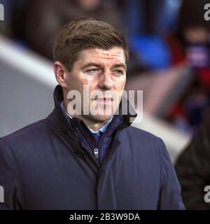 Steven Gerrard, the manager of Rangers FC, during a football match at Ibrox, Govan, Glasgow, Scotland, UK Stock Photo