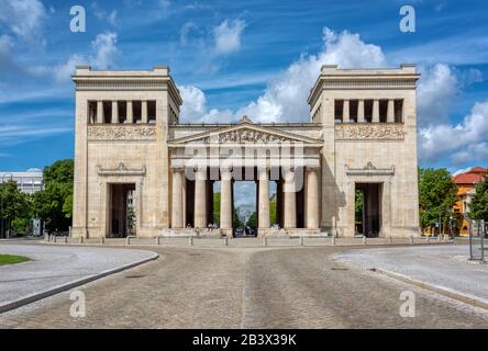 Munich, Germany, view of the Propylaea building in Konigsplatz square, a neo-classical greek style city gate built to celebrate friendship between Bav Stock Photo