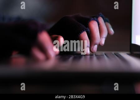 hacker stealing data laptop laptop, closeup  Stock Photo