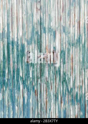 Old rustic wooden door in green color. Image made on mobile phone Stock Photo