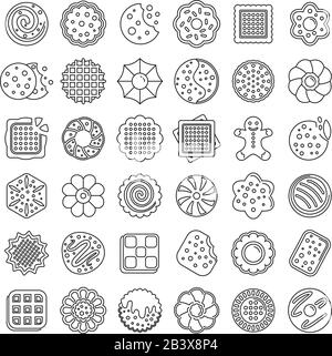 Biscuit icons set. Outline set of biscuit vector icons for web design isolated on white background Stock Vector