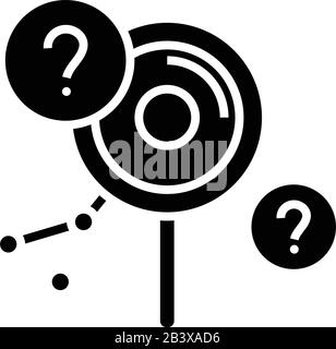 Searching difficulties black icon, concept illustration, vector flat symbol, glyph sign. Stock Vector