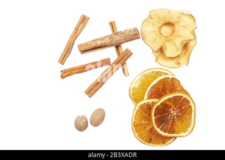 Set for mulled wine close up on a white background, isolate. Stock Photo