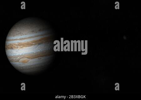 Jupiter planet and satellite Callisto in rotation in the outer space. 3d render Stock Photo