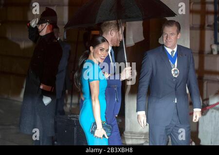 The Duke and Duchess of Sussex arrive at Mansion House in London to attend the Endeavour Fund Awards. Stock Photo