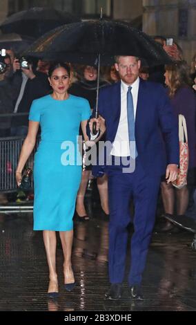 The Duke and Duchess of Sussex arrive at Mansion House in London to attend the Endeavour Fund Awards. Stock Photo