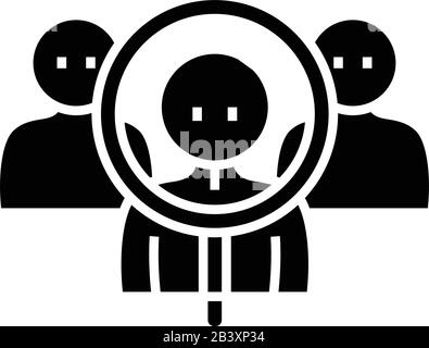 Searching clients black icon, concept illustration, vector flat symbol, glyph sign. Stock Vector