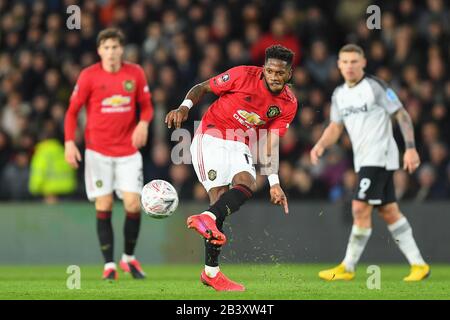 Derby, Derbyshire, UK. 5th Mar, 2020. Fred (17) of Manchester United during the FA Cup match between Derby County and Manchester United at the Pride Park, Derby on Thursday 5th March 2020. (Credit: Jon Hobley | MI News) Photograph may only be used for newspaper and/or magazine editorial purposes, license required for commercial use Credit: MI News & Sport /Alamy Live News Stock Photo