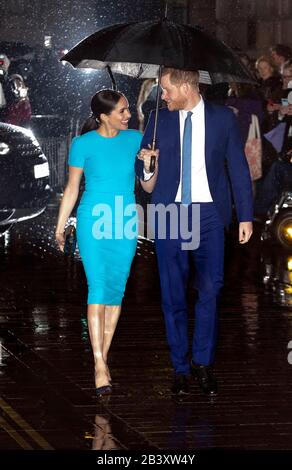 The Duke and Duchess of Sussex arrive at Mansion House in London to attend the Endeavour Fund Awards. Stock Photo