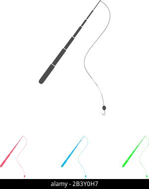 Fishing rod icon flat. Color pictogram on white background. Vector illustration symbol and bonus icons Stock Vector
