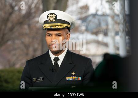 Washington, DC, USA. 5th Mar, 2020. United States Surgeon General Jerome M. Adams speaks during a television interview outside the White House in Washington, DC, U.S., on Thursday, March 5, 2020. Credit: Stefani Reynolds/CNP | usage worldwide Credit: dpa/Alamy Live News Stock Photo