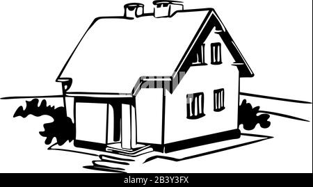 Family house and villa vector sketch, hand drawn vector outline drawing ...