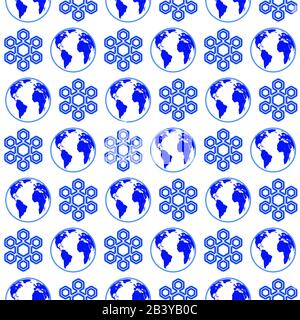 Seamless pattern of the globe and snowflake symbols. Elements of this image furnished by NASA.  Source of map:  http://visibleearth.nasa.gov/view.php? Stock Vector