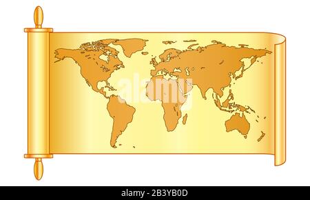 Illustration of the abstract vintage world map on scroll. Elements of this image furnished by NASA.  Source of map: http://visibleearth.nasa.gov/view. Stock Vector