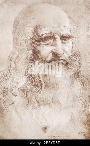 Self portrait of Leonardo da Vinci. Stock Photo