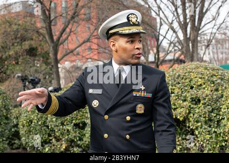 United States Surgeon General Jerome M. Adams walks away after speaking during a television interview outside the White House in Washington, DC, U.S., on Thursday, March 5, 2020. Credit: Stefani Reynolds/CNP /MediaPunch Stock Photo