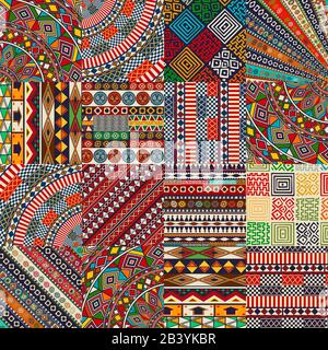 Seamless patchwork vector pattern with various motif, ornaments in colors Stock Vector