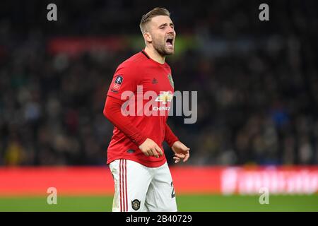 Derby, Derbyshire, UK. 5th Mar, 2020. Luke Shaw (23) of Manchester United during the FA Cup match between Derby County and Manchester United at the Pride Park, Derby on Thursday 5th March 2020. (Credit: Jon Hobley | MI News) Photograph may only be used for newspaper and/or magazine editorial purposes, license required for commercial use Credit: MI News & Sport /Alamy Live News Stock Photo