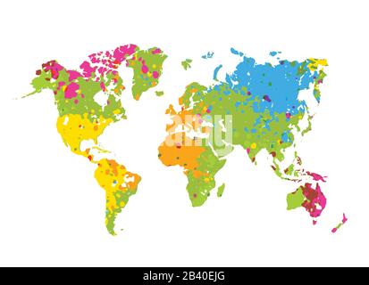 World map splatters abstract art colorful, vector on white background vector Stock Vector