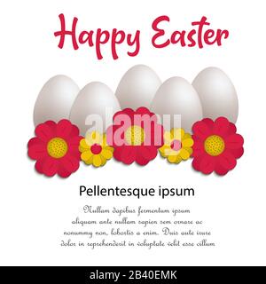 Easter eggs and flowers, greeting card, white background vector Stock Vector