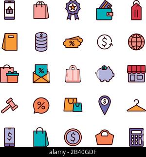 shopping line and fill style icon set vector design Stock Vector Image ...
