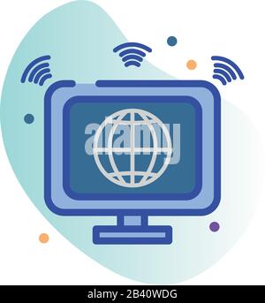 Global sphere inside computer line style icon design, Communication ...