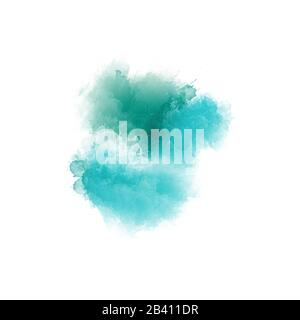 Digital drawing in shades of green and blue. Multi color paint spots isolated on white background. Abstract watercolor illustration. Mixed media art Stock Photo