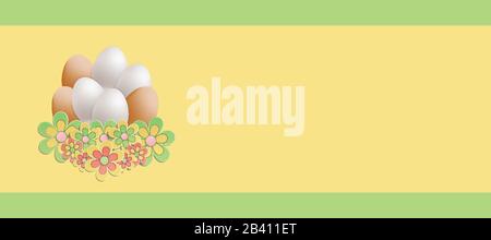 Easter heap of eggs in flowers card vector Stock Vector