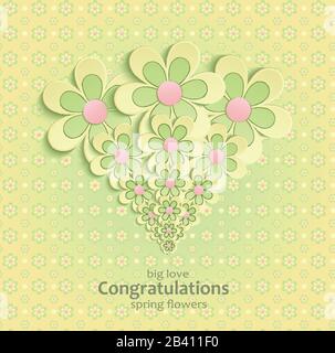 Flowers Spring congratulations greeting card yellow Stock Vector
