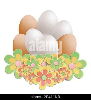 Easter heap of eggs in flowers vector Stock Vector