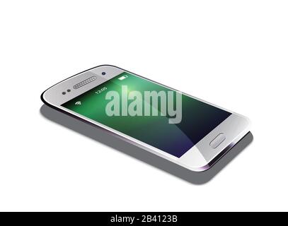 Mobile phone realistic vector shadow silver green Stock Vector