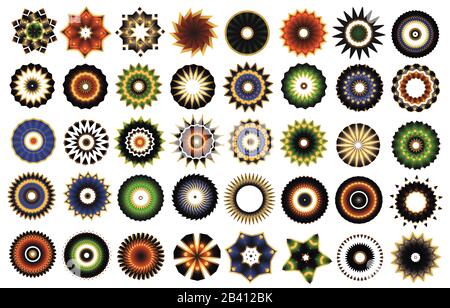 Rosette guilloche flower mandala colors icons collection vector 40 pieces Stock Vector