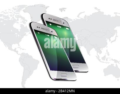 Mobile phone realistic vector world map separate states Stock Vector