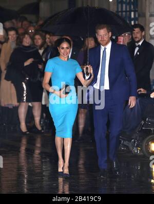 London, UK. 05th Mar, 2020. Prince Harry, Duke of Sussex, and Meghan Markle, Duchess of Sussex, attend the annual Endeavour Fund Awards. The awards celebrate achievements of wounded, injured and sick servicemen and women who have taken part in remarkable sporting and adventure challenges over the last year. Prince Harry, Duke of Sussex, and Meghan Markle, Duchess of Sussex, attend Endeavour Fund Awards, Mansion House, London, UK, on March 5, 2020. Credit: Paul Marriott/Alamy Live News Stock Photo