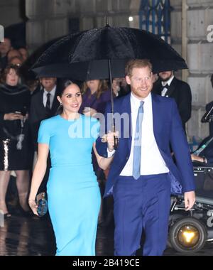 London, UK. 05th Mar, 2020. Prince Harry, Duke of Sussex, and Meghan Markle, Duchess of Sussex, attend the annual Endeavour Fund Awards. The awards celebrate achievements of wounded, injured and sick servicemen and women who have taken part in remarkable sporting and adventure challenges over the last year. Prince Harry, Duke of Sussex, and Meghan Markle, Duchess of Sussex, attend Endeavour Fund Awards, Mansion House, London, UK, on March 5, 2020. Credit: Paul Marriott/Alamy Live News Stock Photo