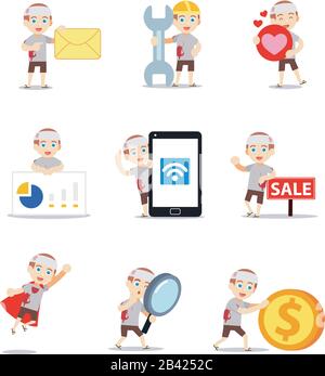 Set character of man get shark attack and has blood sores on the shirt. Stock Vector