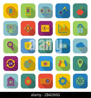 Bitcoin flat color icons with long shadow, stock vector Stock Vector