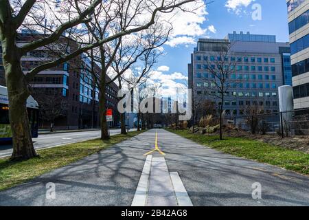 Cambridge MA USA - march 5 2020 - road to Ray and Maria Stata center in Massachusetts Institute of Technology Stock Photo