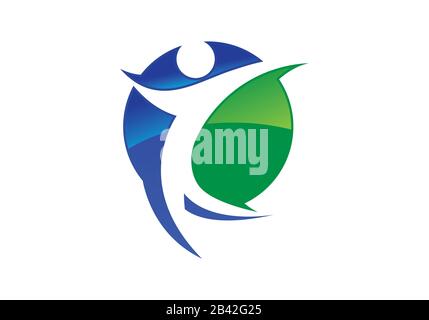 People negative sign in a rounded shape blue and green color logo Stock Vector