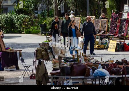 Street scene at the open air flea market in Thissio Athens Greece Stock Photo