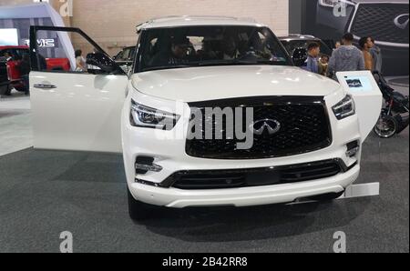 Philadelphia, Pennsylvania, U.S.A - February 10, 2020 - The white color of 2020 Infiniti QX80 full-size luxury SUV Stock Photo