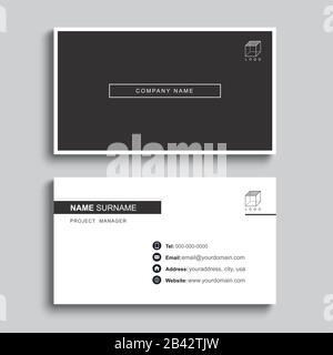 Minimal business card print template design. Black color and simple clean layout. Stock Vector