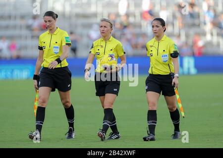 Orlando, Florida, USA. 5th Mar, 2020. SheBelieves Cup referees exit the field after the SheBelieves Cup Spain vs Japan match at Exploria Stadium in Orlando, Fl on March 5, 2020. Credit: Cory Knowlton/ZUMA Wire/Alamy Live News Stock Photo