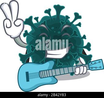 Supper cool coronavirus COVID 19 cartoon playing a guitar Stock Vector