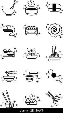 sushi oriental menu icons set vector illustration line style icon Stock Vector