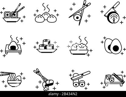 sushi oriental menu icons set vector illustration line style icon Stock Vector